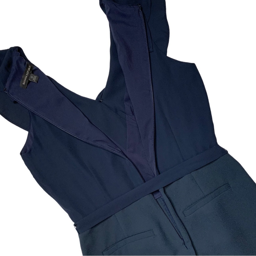 Banana Republic Women Ruffle V-Neck Cropped Jumpsuit Size 0 Navy Blue - Picture 11 of 17